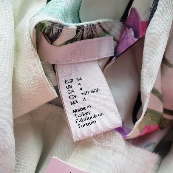 H&M Floral Bird Print Midi Sun Dress Open Back Size 4 NEW Yellow Ruffle Strap - Picture 11 of 13